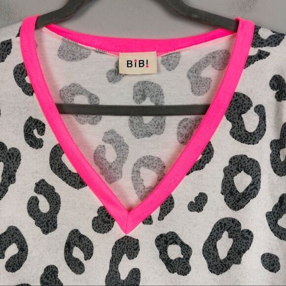 BIBI | Animal Leopard Print & Neon V-Neck Top M - Picture 4 of 7